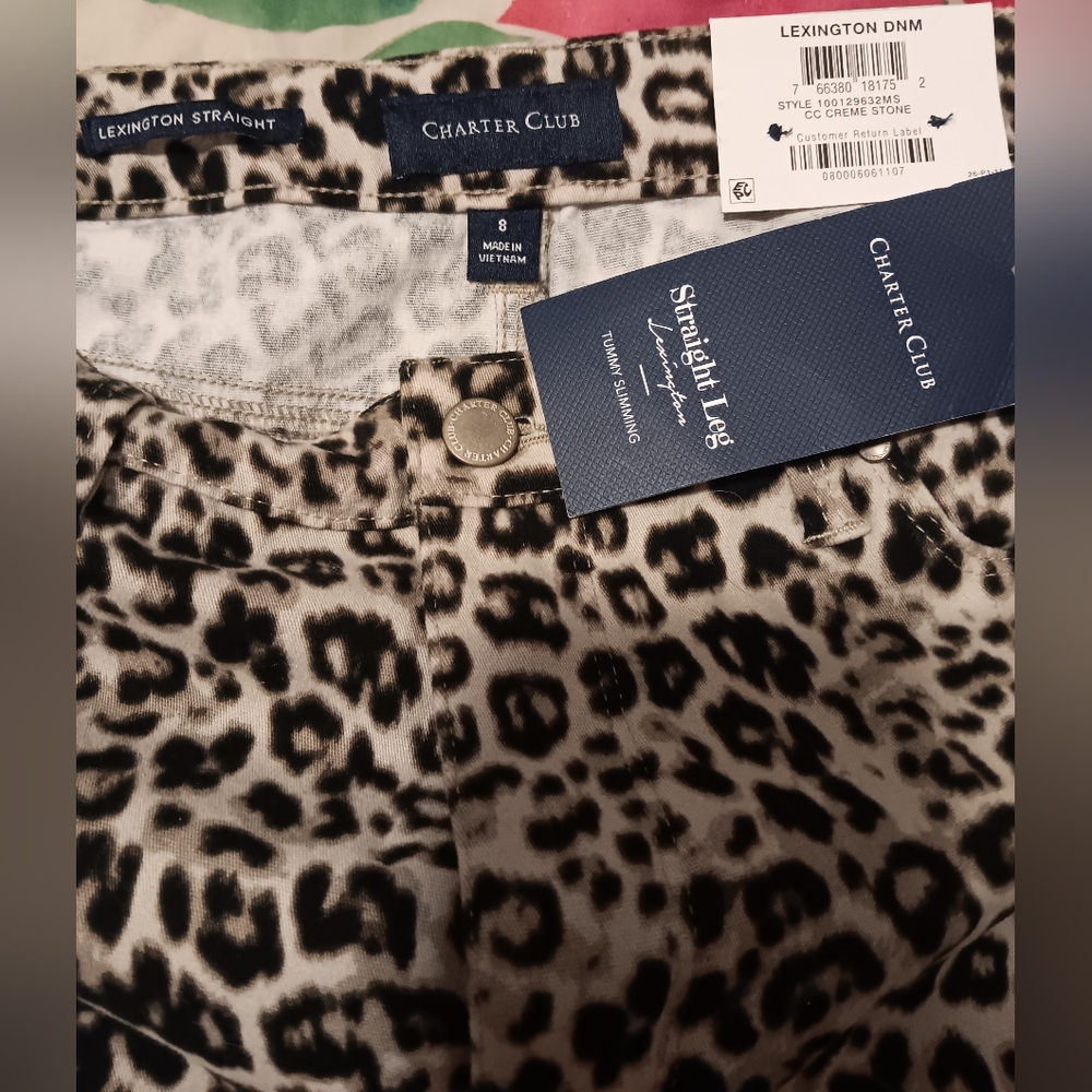 Charter Club Lexington Tan Black Leopard Print Straight Leg Pants NWT Size 8 - Picture 5 of 5